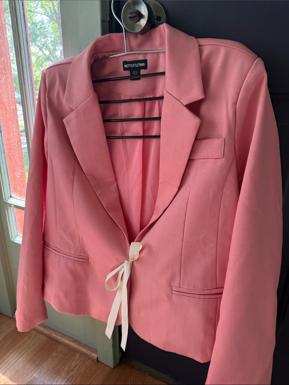 PrettyLittleThing Pink Blazer with Ribbon Tie